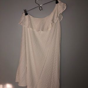 one shoulder ruffle eyelet dress